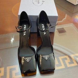 Prada Patent Leather Square Toe Heels (NEVER WORN; BOX INCLUDED)